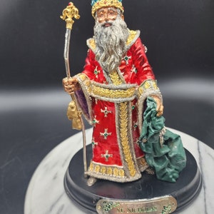 Santa sculpture cast pewter bejewelled enamel 10&quot; tall 7.5&quot;x5.5&quot; base