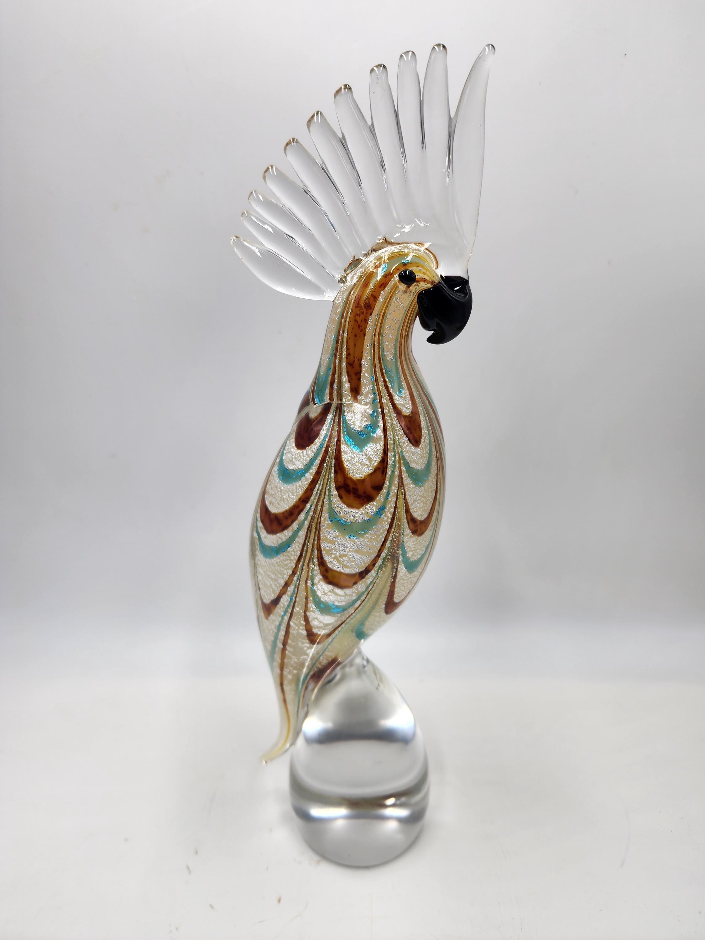 Formia Vetria Di Murano Art Glass Bird Cockatoo Silver