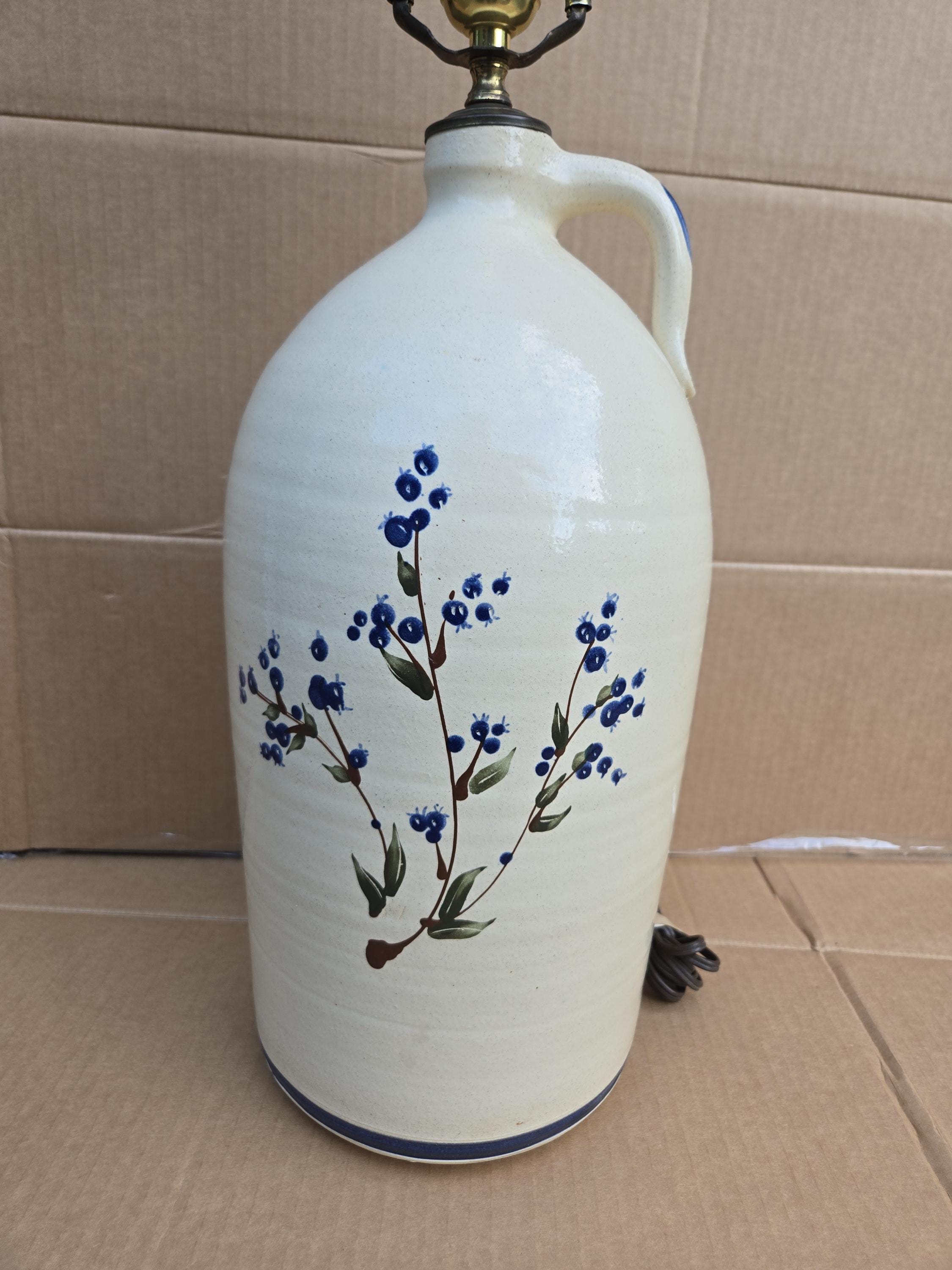 1980s Olde Cape Cod Stoneware Lamp Jug Style Blueberry Pattern