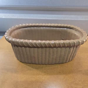 12" Nantucket basket style Pottery brown Oval Planter Nautical Home Decor  12"x6"x4.5"