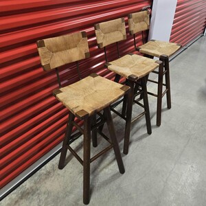 41.5" Mid-Century Victor Courtray Style barstool Wood Woven Swivel Bar Stools - set of 3 see all photos 30in seat hight