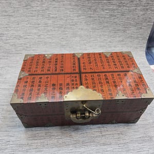 11"x6"x4.5"Vintage oreital chinese made Scholar Wood Document Box for Jewelry Makeup Organizer red brown chinese script