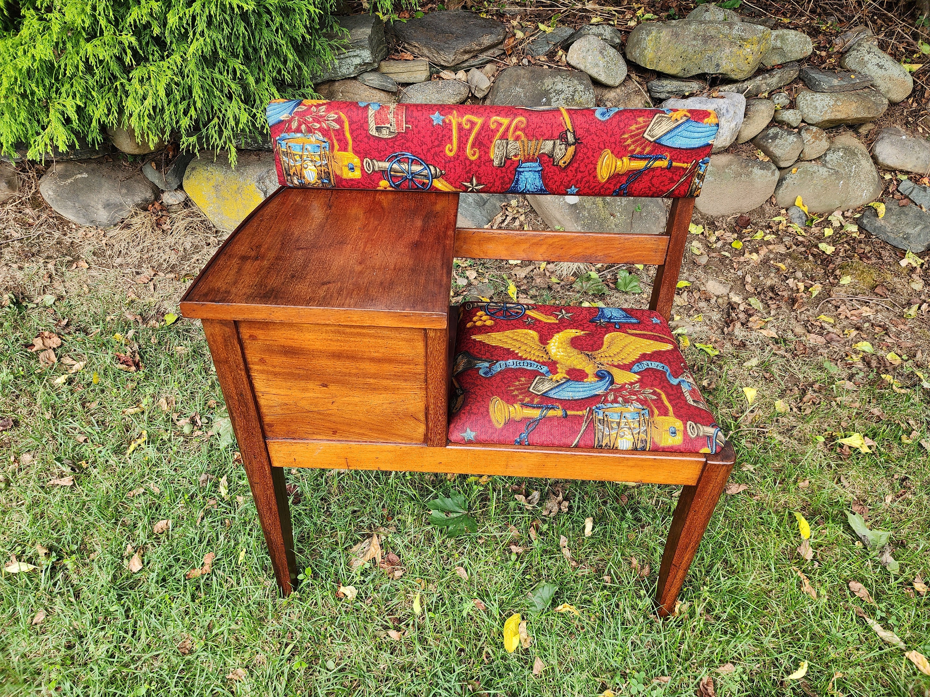 Vintage / Antique Gossip Bench / Telephone Seating - Wood with attached  Seat