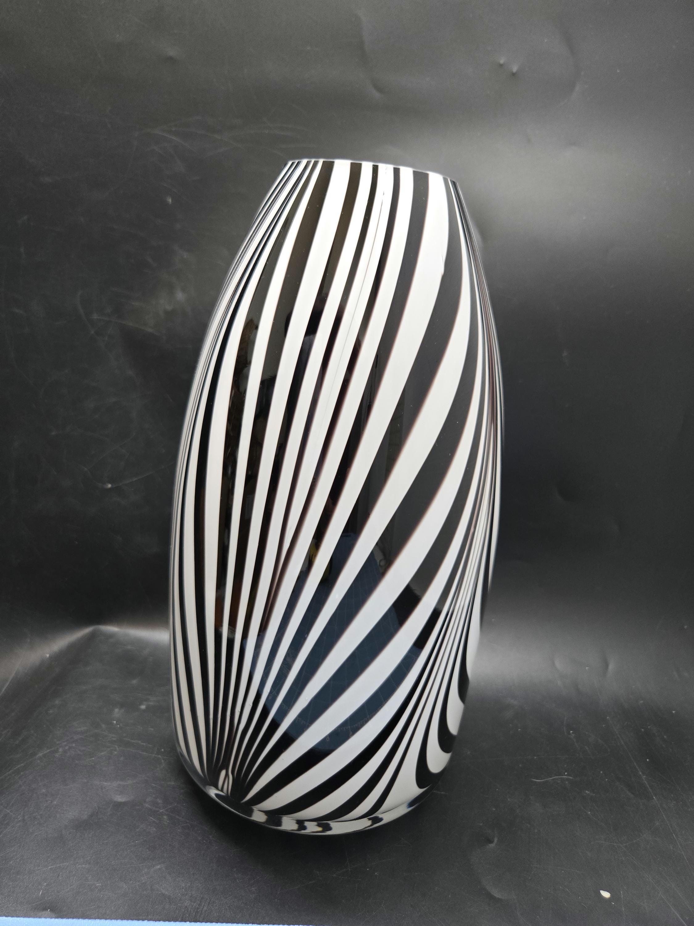Serengeti Elipse Art Glass Vase Black and White Glass Zebra Vase 