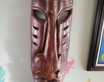 Primitive native mid century modern wall mounted wooden mask solid rosewood