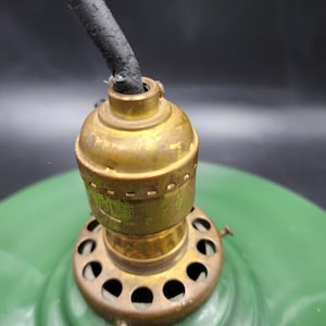 Vintage industrial enamel pendant green white