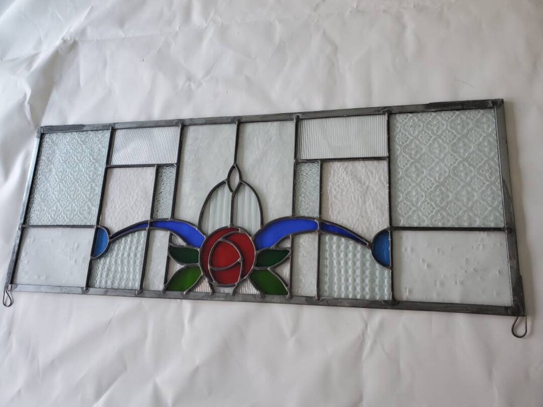 Vintage Stained Glass Wall Hanging. Textured Glass Redblue Etsy