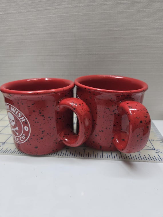 Pair of Death Wish Coffee Mug Red Ceramic Camper Mug DWCC SKULL &  CROSSBONES 14 Ounces - Etsy