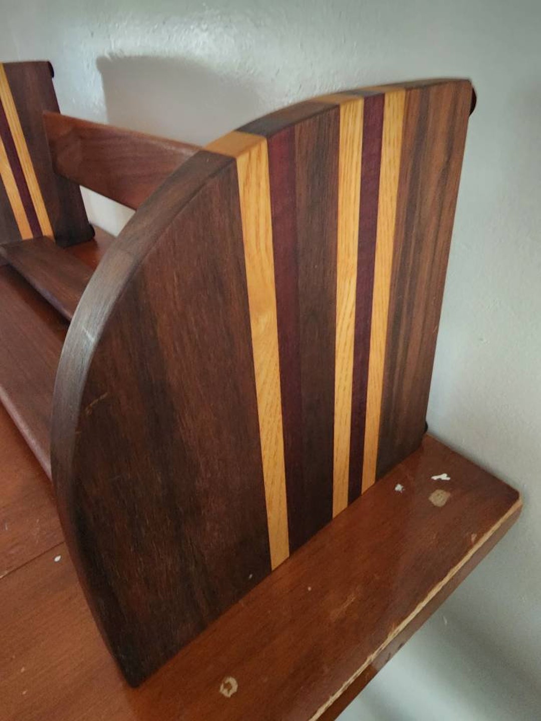 Vintage Exotic Wood Book Stand Table Top Case Holder Walnut Purple