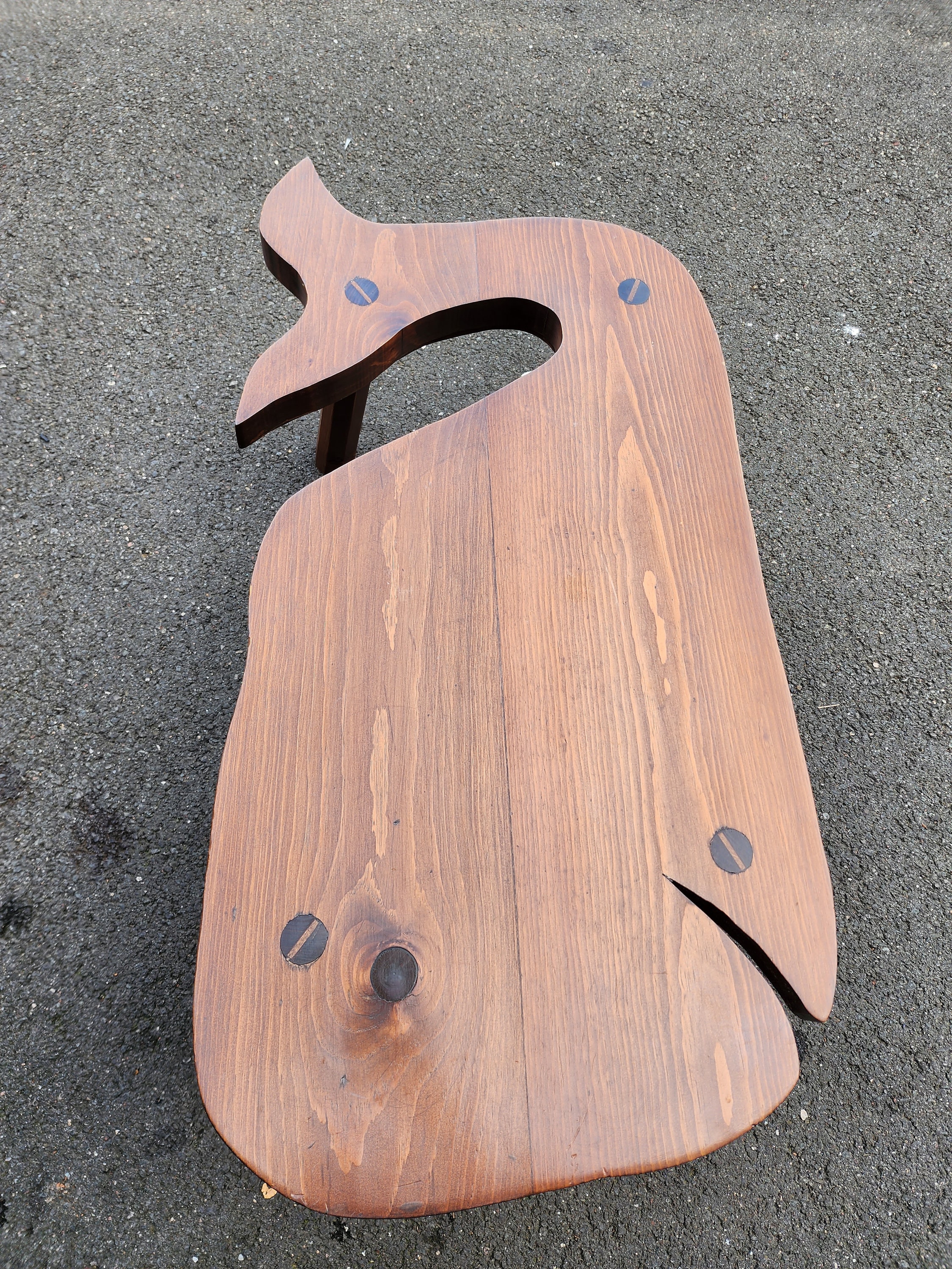 Antique Folk Art Whale Shape Coffee Table Pine 2 Slab 44