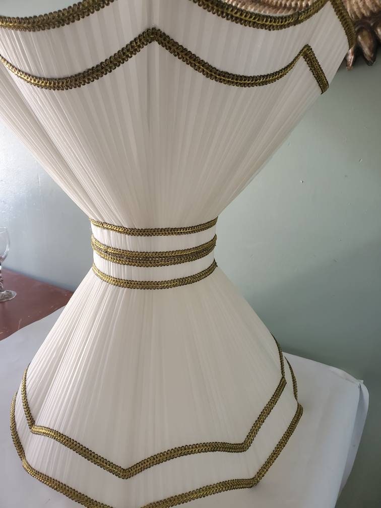 Vintage Bell Umbrella Lamp Shade Pleated Cream Black and Gold Etsy