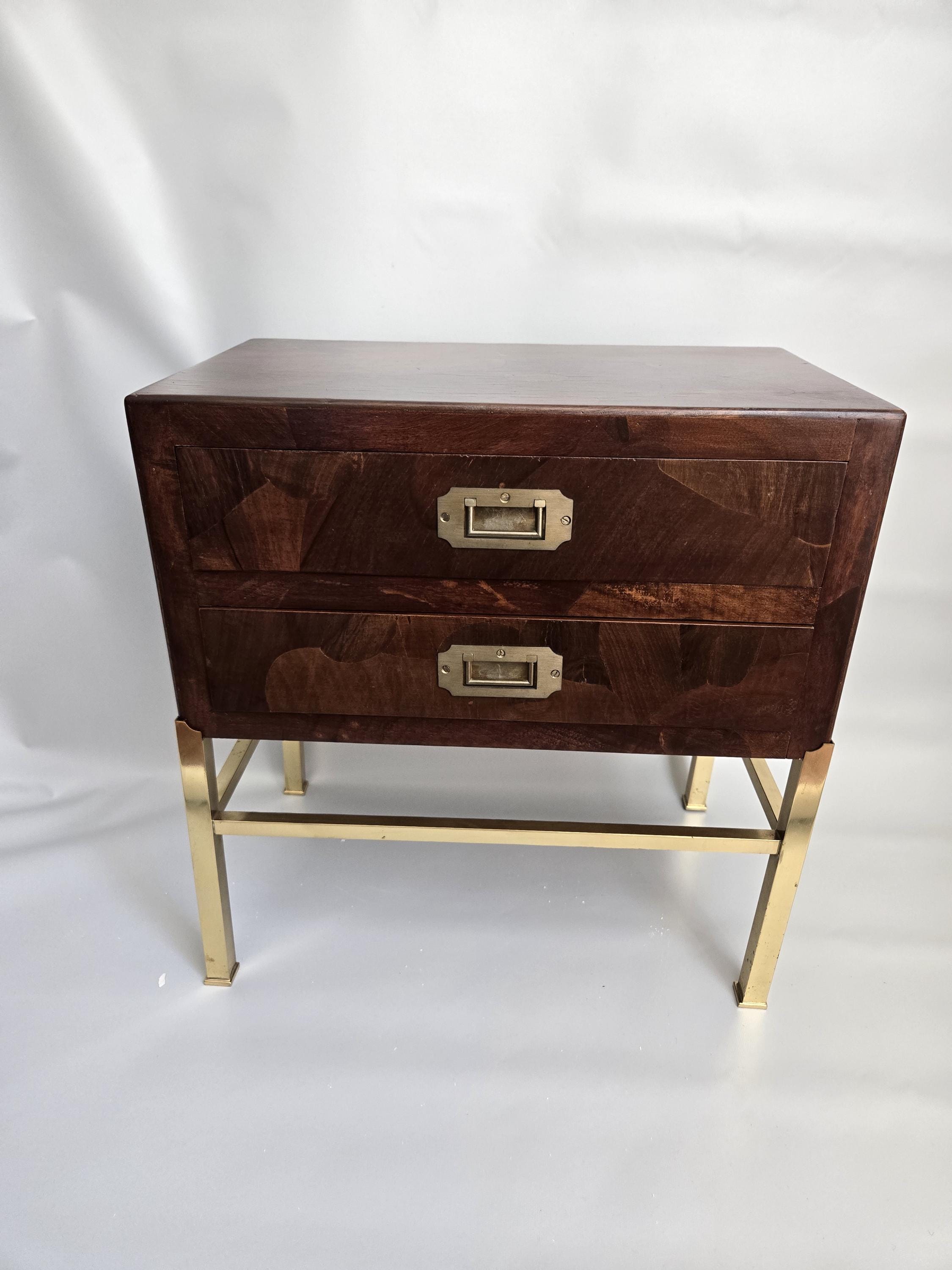 アモナイト インディアンヘッド Hand Made Ethan Allen Italy Nightstand End Bedside Table Patchwork Walnut