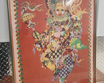 Halverwege de eeuw moderne kunstenaar Bjorn Wiinblad carnaval in Kopenhagen print van Permild en Rosengreen Denmark ingelijste print 34 x 25 in hoog