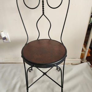 Antique french ice cream parlor chair light green hearts love chair blue canvas seat 35&quot; high seat 14.5&quot; 18&quot; high