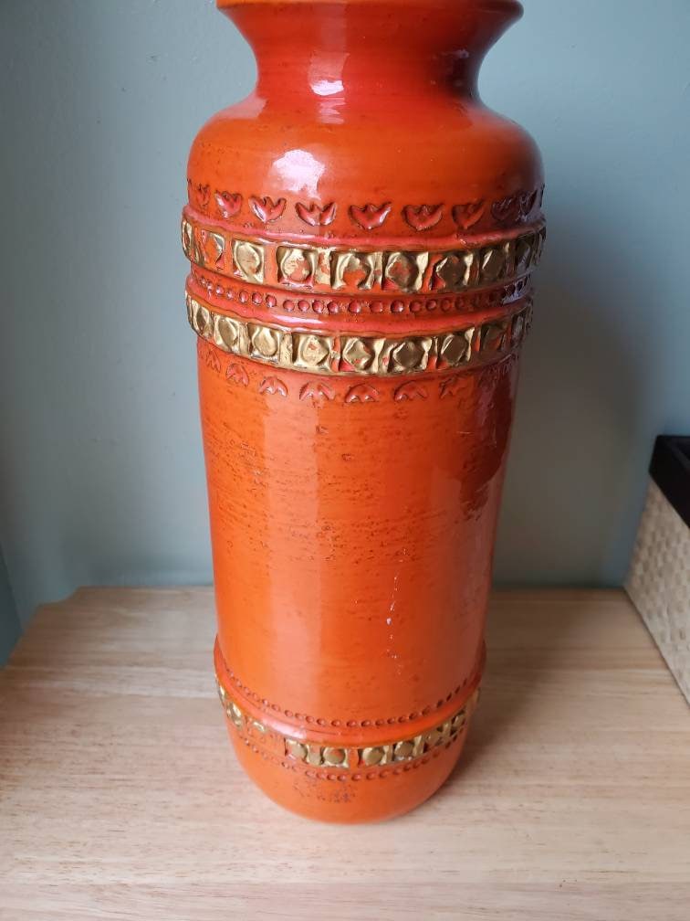 Mid Century Modern Aldo Londi Bitossi Italian Ceramic Vase Orange