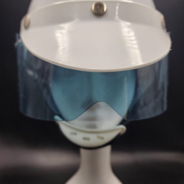 Vintage Nesco Comet Deluxe half helmet motorcycle helmet visor white blue medium to large 9"x9"7" tall