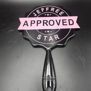 Jeffrey star approved vanity mirror pink black 7 inch diameter 12 inch long