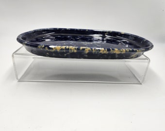 Vintage Bennington pottery blue agate oval serving platter 10.5x6.25 inch 1963 dg
