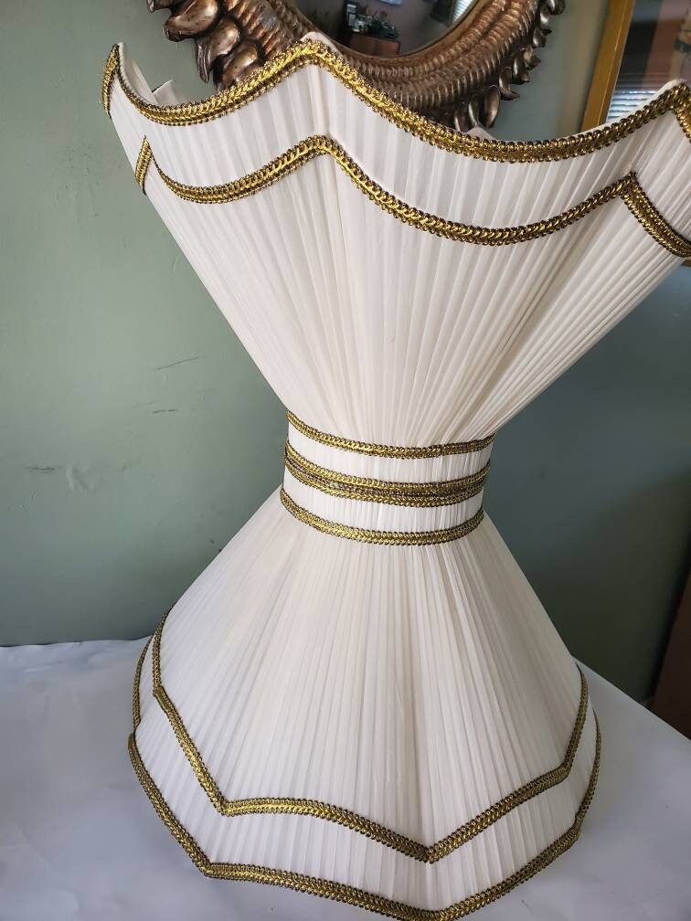 Vintage Bell Umbrella Lamp Shade Pleated Cream Black and Gold Etsy