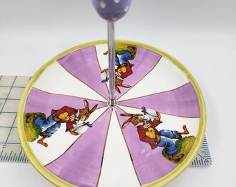 Alice in Wonderland by Department 56 desert dish plate stand March Hare Easter 10" dia 8" high polka dot egg handle and feet