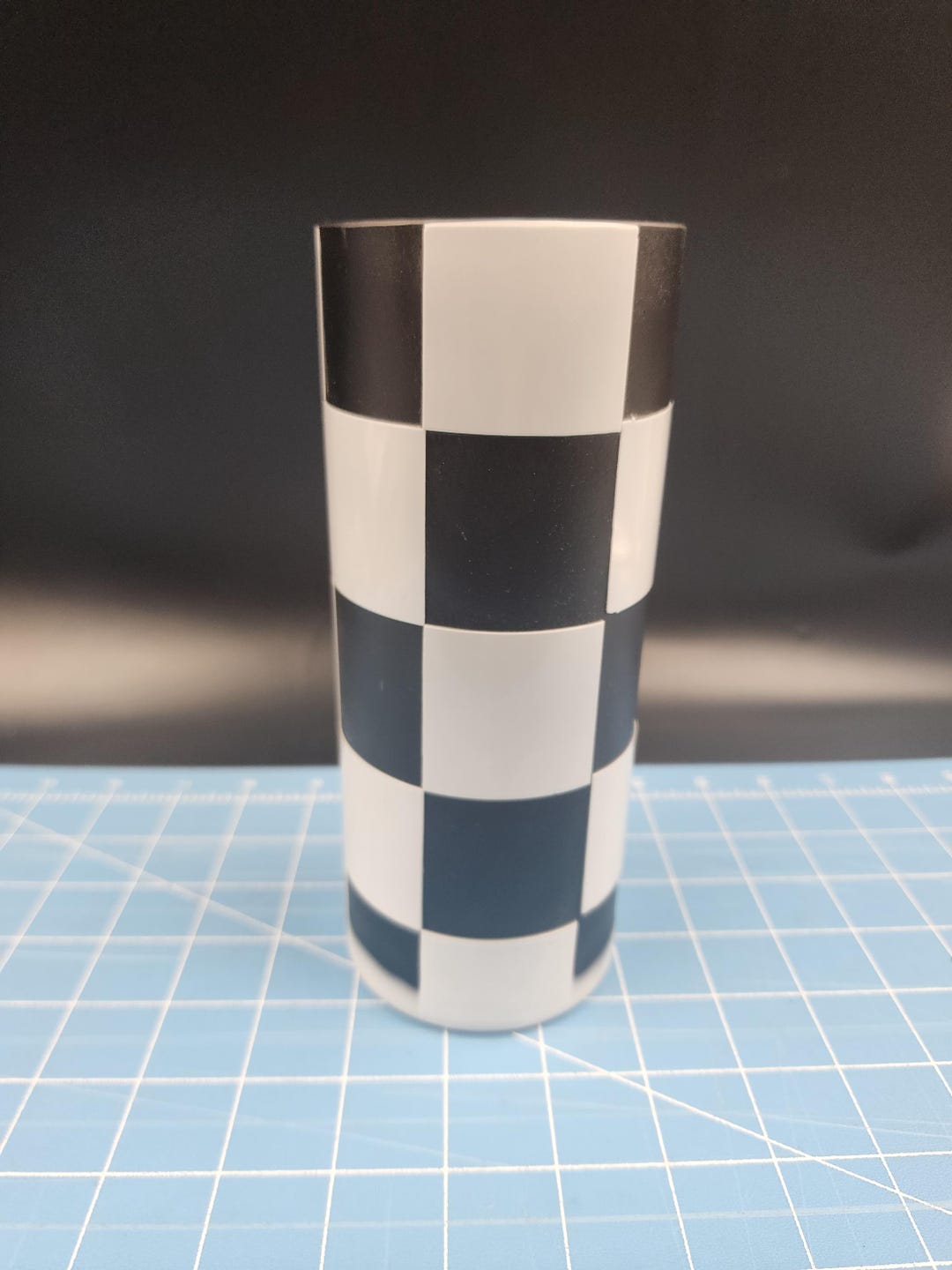 Checkbord Contemporary Glass Vase Black and White Checkbord 6.75