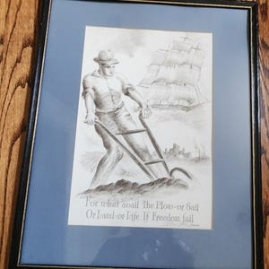 Vintage sign Alec Stern print farmer and industrial poem by Ralph Waldo Emerson 20"x17" image 1