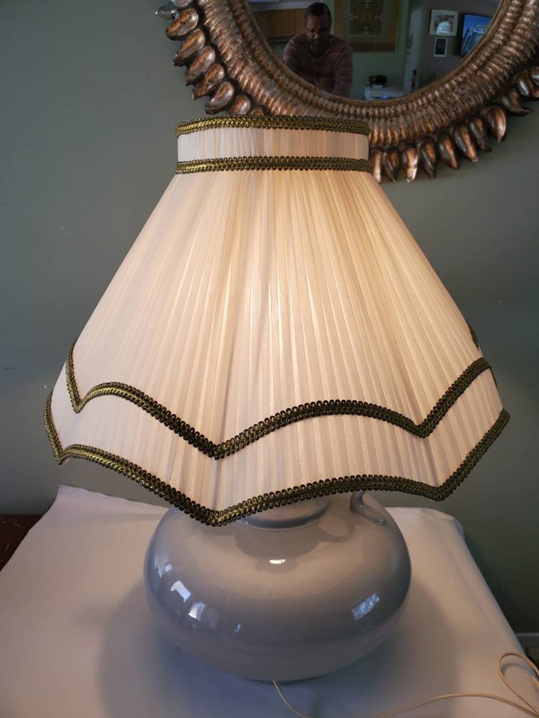 Vintage Bell Umbrella Lamp Shade Pleated Cream Black and Gold Etsy