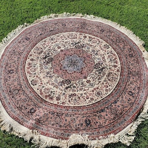 Vintage Orenital rug chinese handmade 6&#39; diameter floral