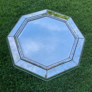 Vintage Hollywood regency wall 40 inch mirror octagonal octagon shabby chic glamor vained mirror