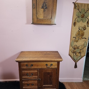 Two Antique small cabinet American mission Charles knapp joins 1870-1900 and wall cupboard tiger oak