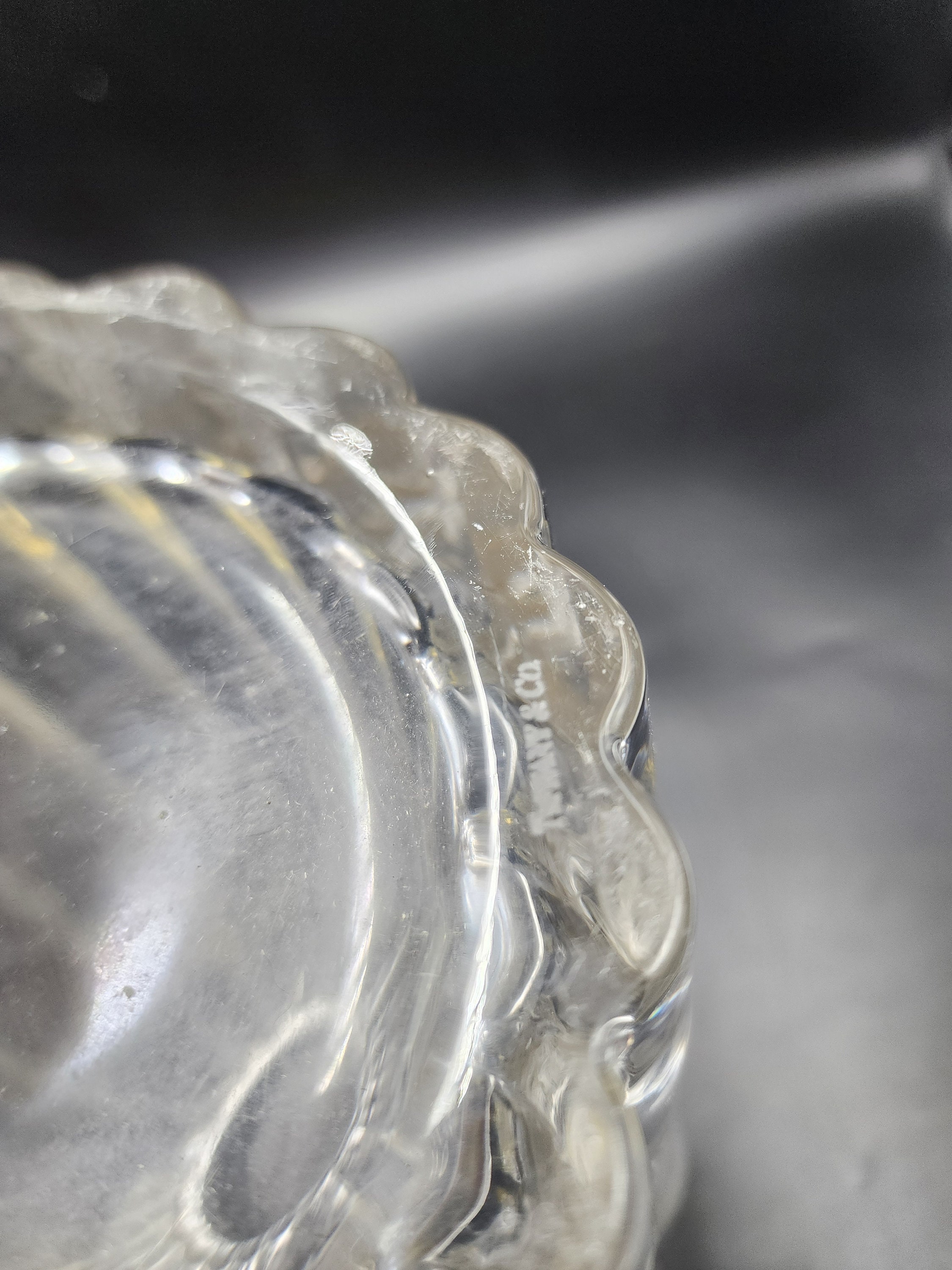 Large Signed Tiffany and Co Crystal Glass Vase Ribbed Clear