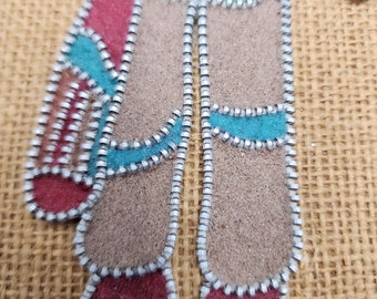 Vintage Painted Native American Zipper Sand Art Oak Frame 10
