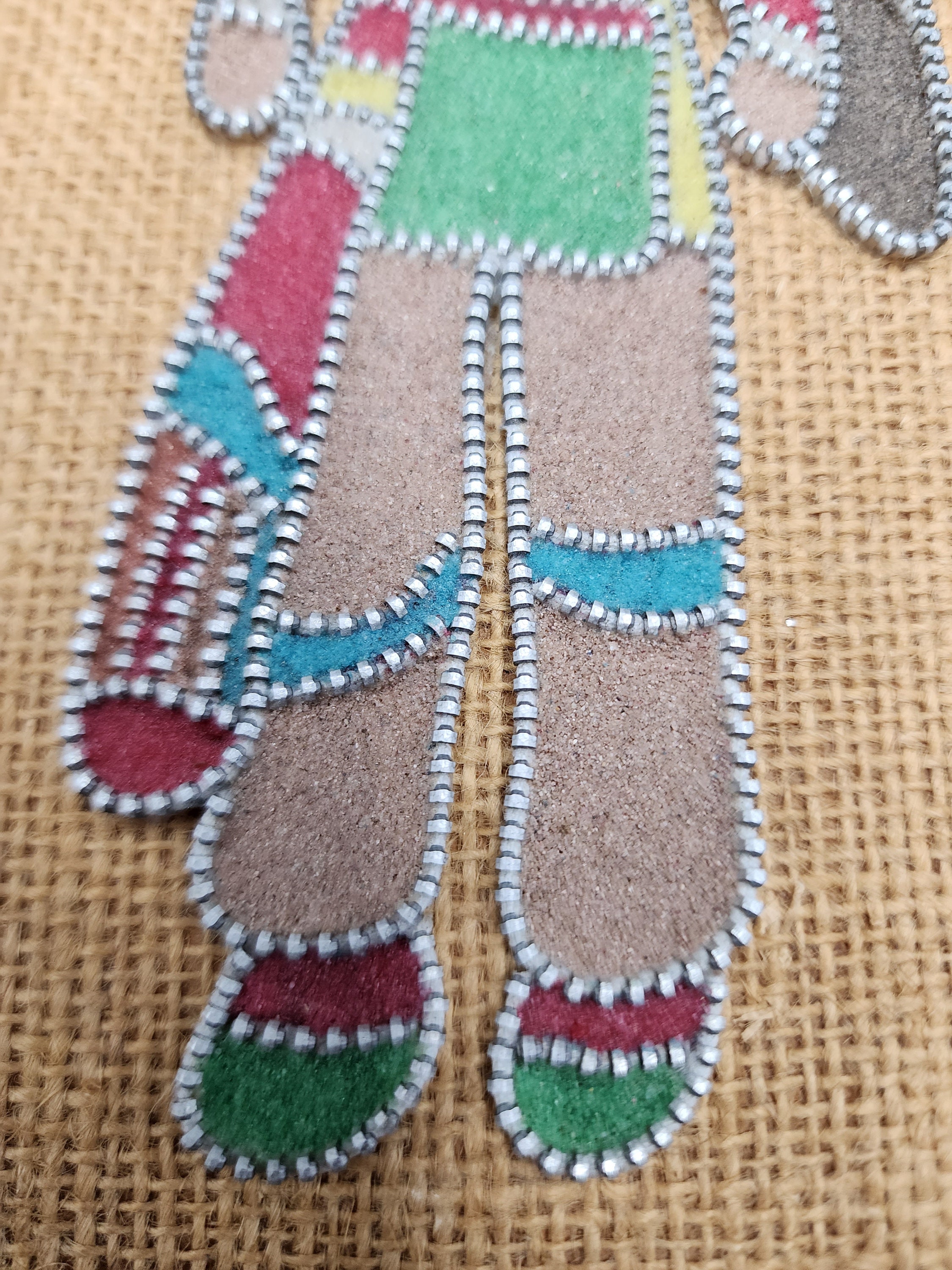 ネイティブアメリカン 砂画 Vintage Painted Native American Zipper Sand Art Oak Frame 10