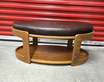 JE Ikornnes A8 noruega mesa de centro ovalada otomana de madera curvada 37x19x17 cojín de cuero Stressless Amarone Cuero Madera Ovalada marrón