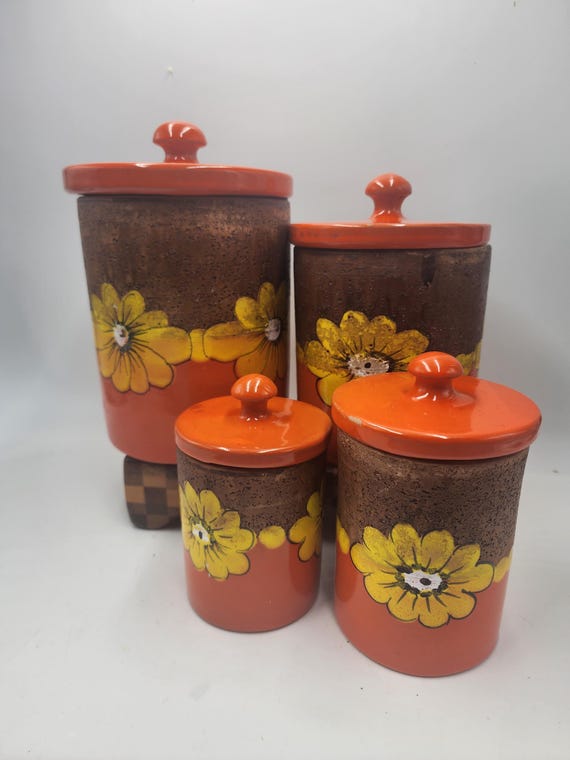 Set of 4 Mid Century Modern Aldo Londi Bitossi Orange and Brown
