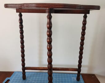 Vintage English bobbin legs  tripod legs halfmoon pie accent table measurement top 21&quot;x12&quot; hight 23&quot; inches