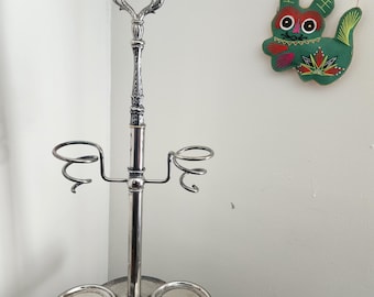 Vintage wine  decanter aerator stand 24"x12x8 aerator wine station display glass by English silver co NY USA silver plated