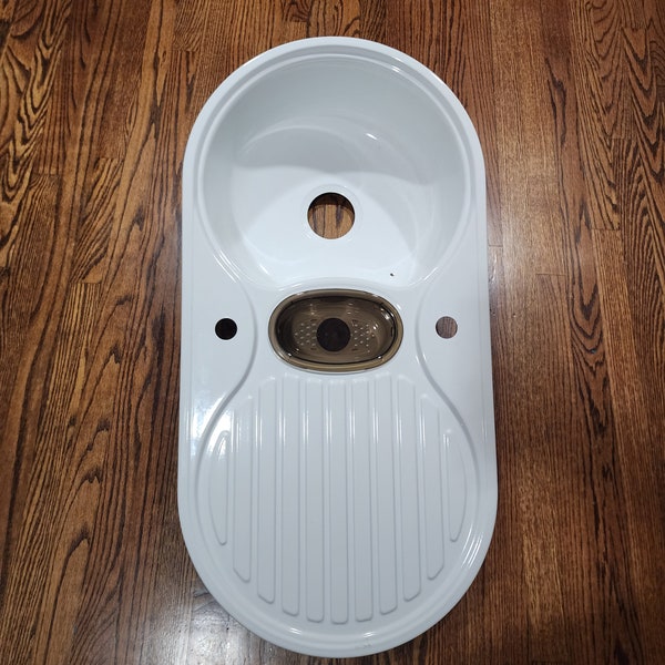 Vintage European enamel kitchen sink 37.75" 19"wide white