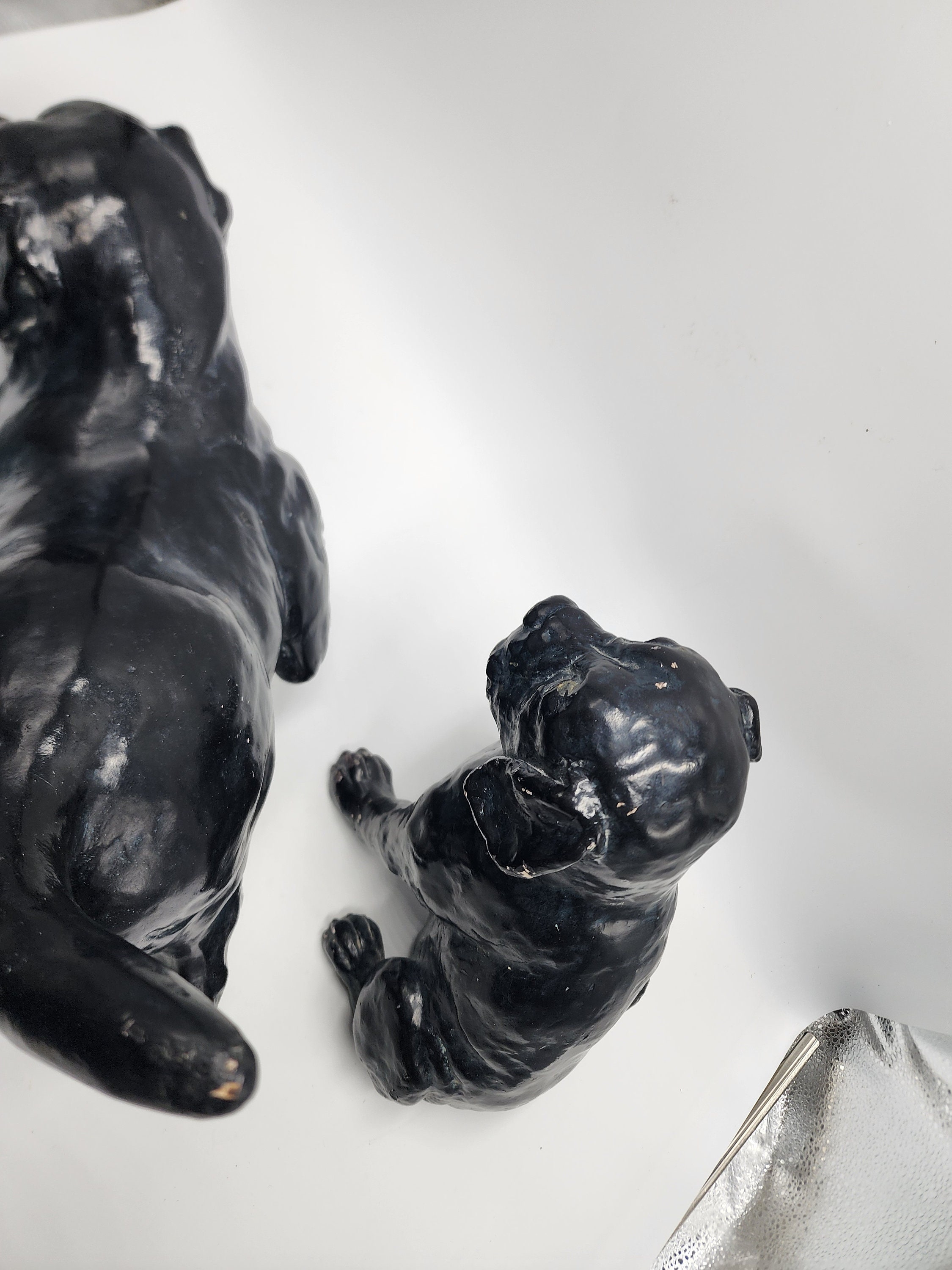 Pair of Vintage Austin Productions Sculpture Dog Durastone Black