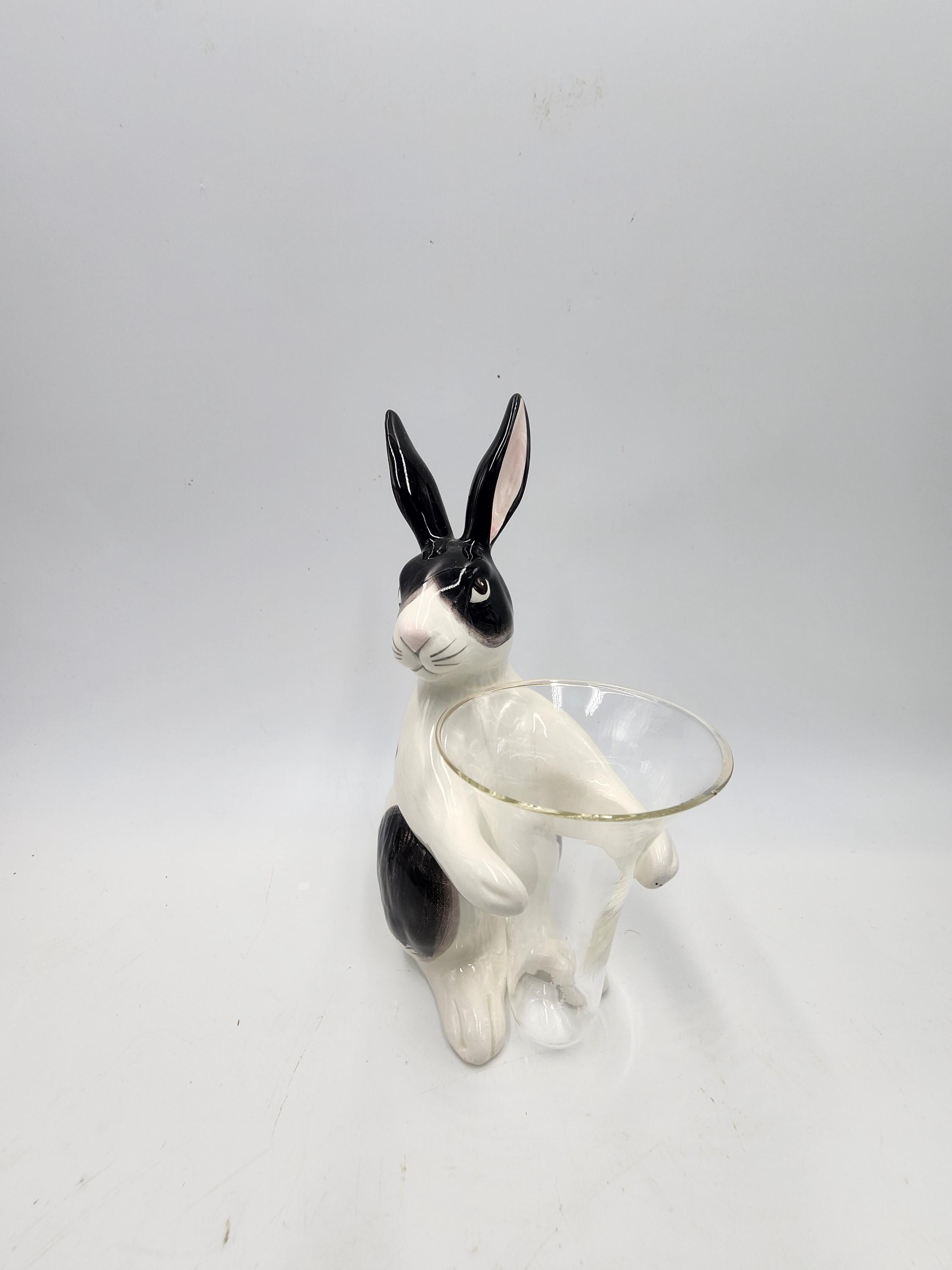 FF Fitz and Floyd Kensington Rabbit Figure Ceramic Glass Vase 6 