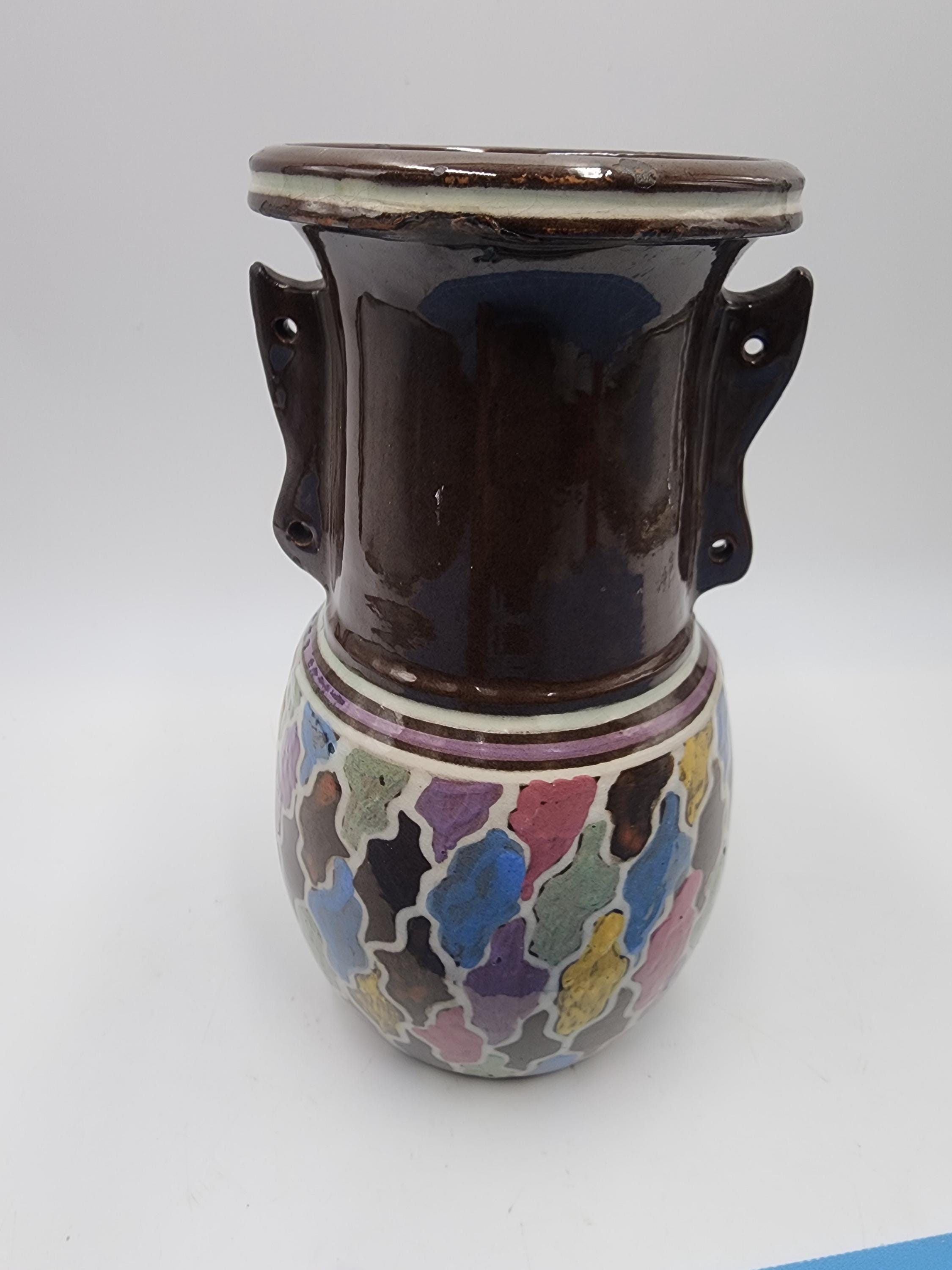 ヴィンテージ セラミック花瓶 ブラウン カラフル 直径8インチ4インチ