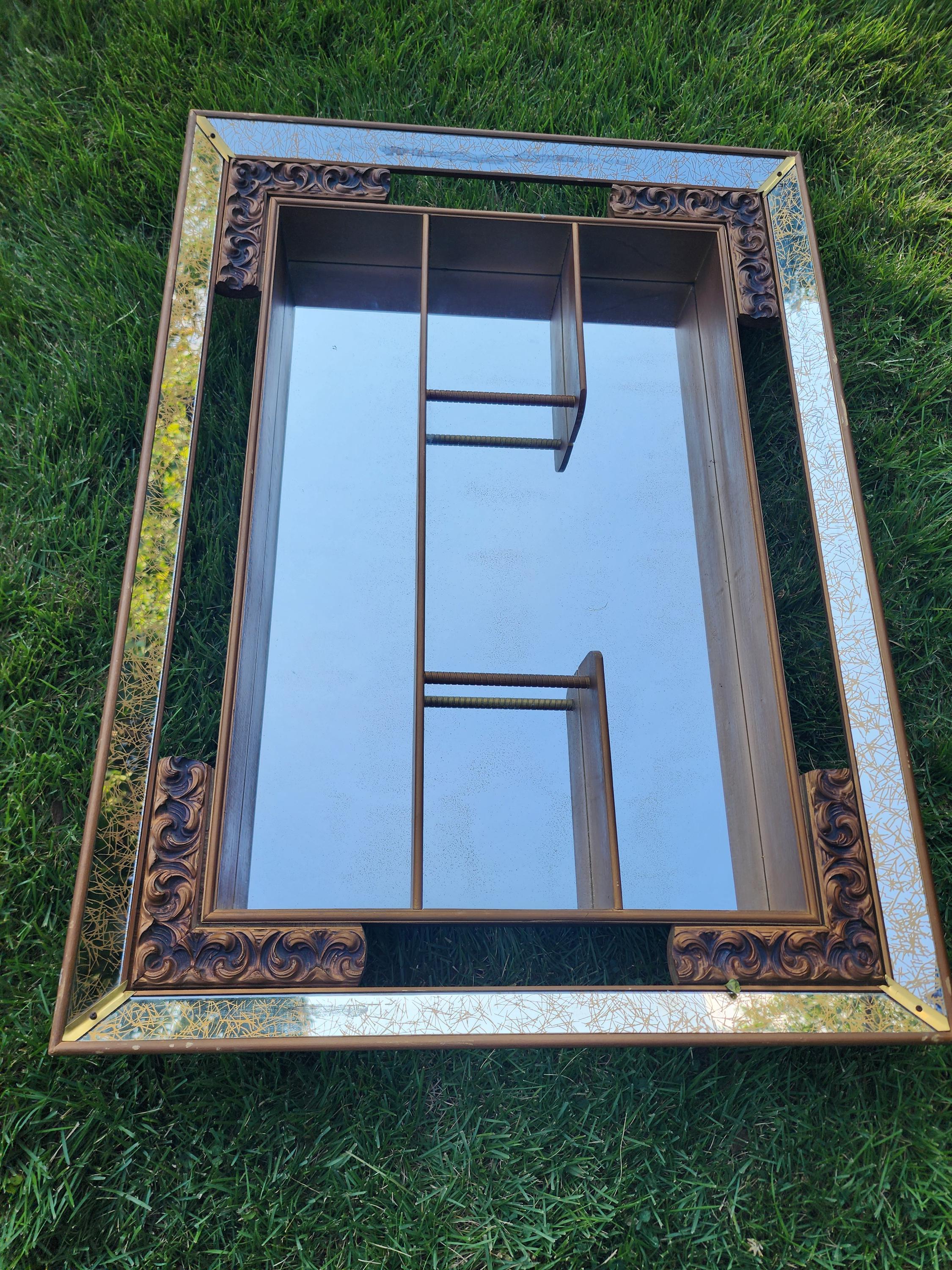 Vtg MCM Illinois Moulding Co Wood Mirror Shadow Box Wall Shelf