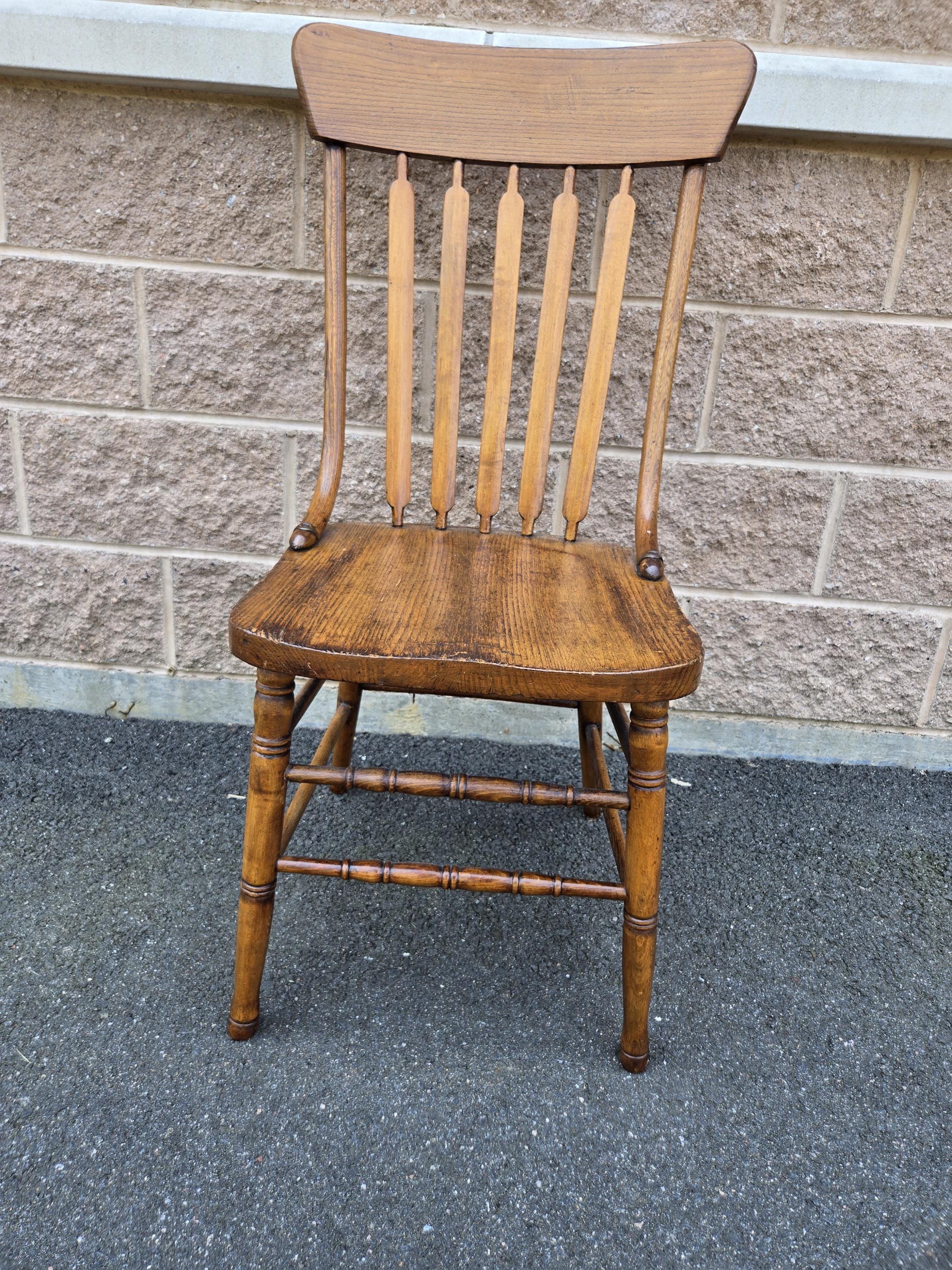 Antique Early American Oak Chair Cowboy Paddle Back Chair Late