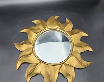 Vintage Starburst sun gold mirror 15.25" diax1.5"deep mirror 7"dia resin