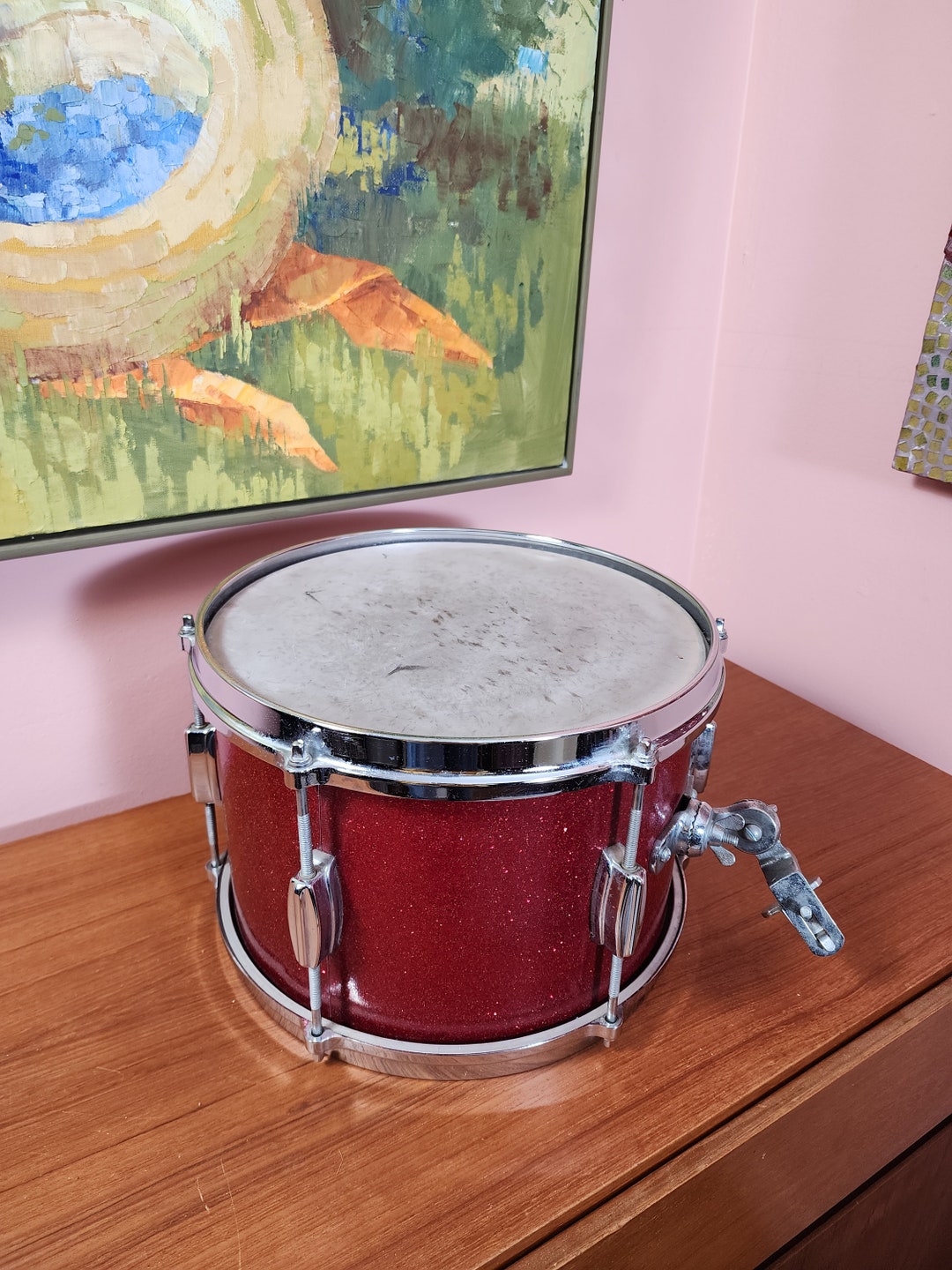 Vintage Zimgar Snare Drum Brooklyn NY Made in Japan Red Glitter