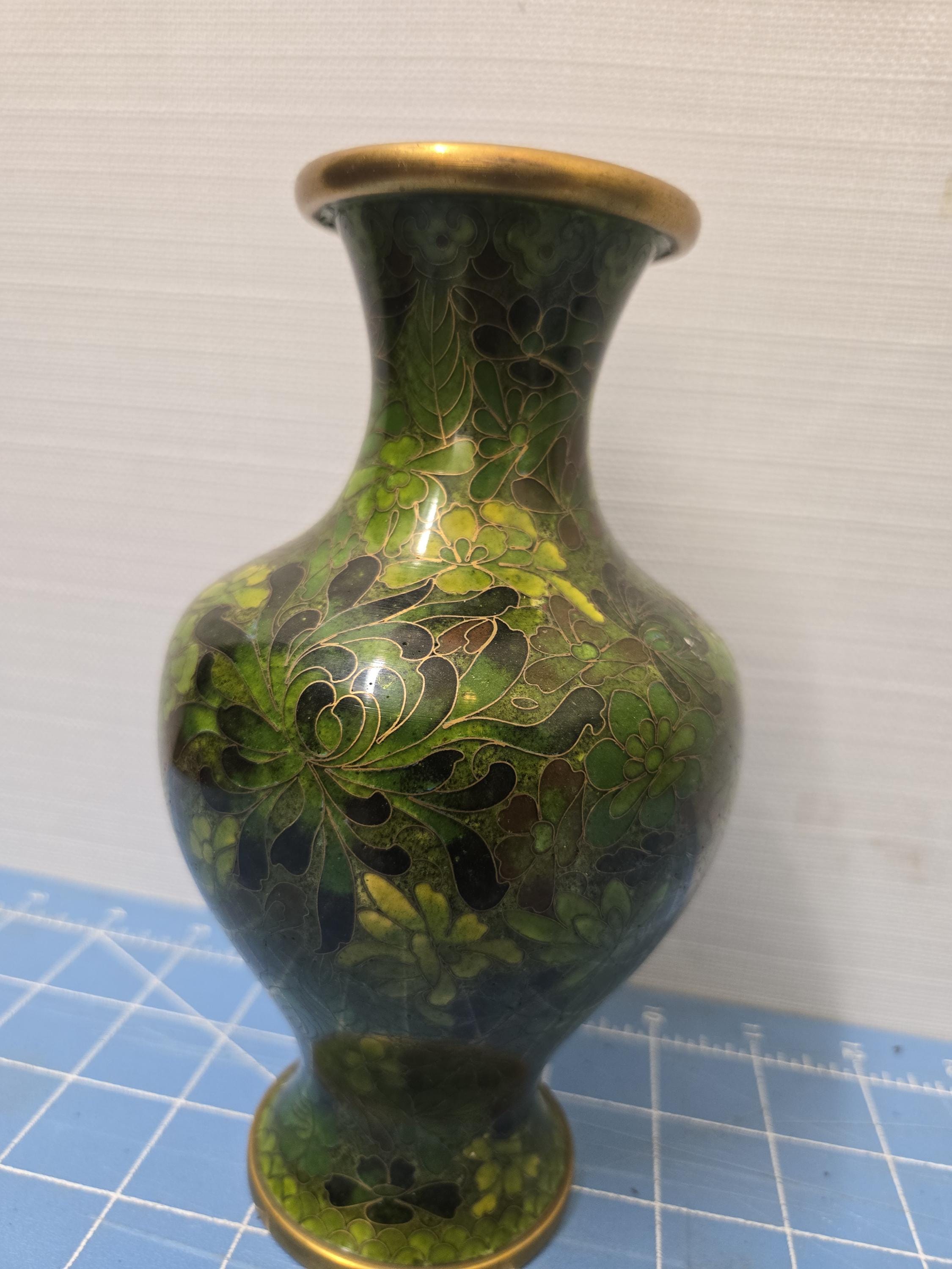20世紀中国製ワイヤー入り七宝焼き花瓶、高さ7インチ、緑 - Etsy 日本