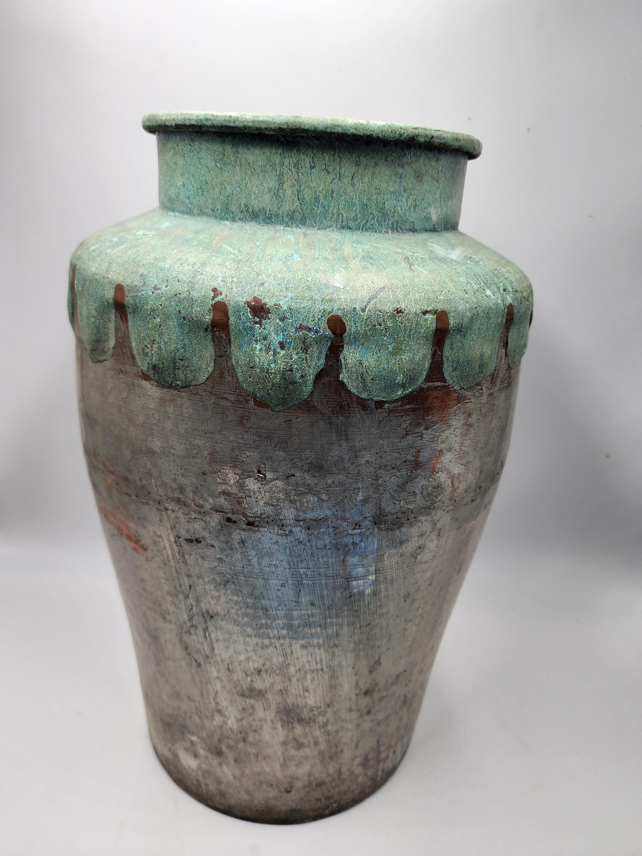 Jarrón de cobre vintage de Ottoman Treasures en Turquía, maceta de 17 pulgadas de alto y 11 pulgadas de diámetro