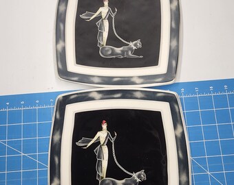 Italian Ceramics ICC Wild Cats Art Deco Black Panther Square Plate
