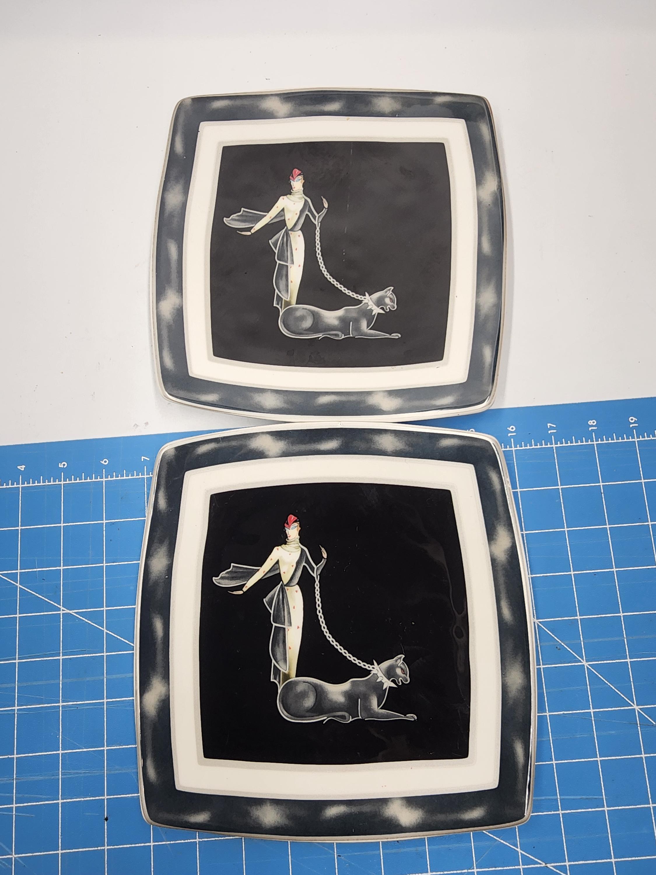 Italian Ceramics ICC Wild Cats Art Deco Black Panther Square Plate
