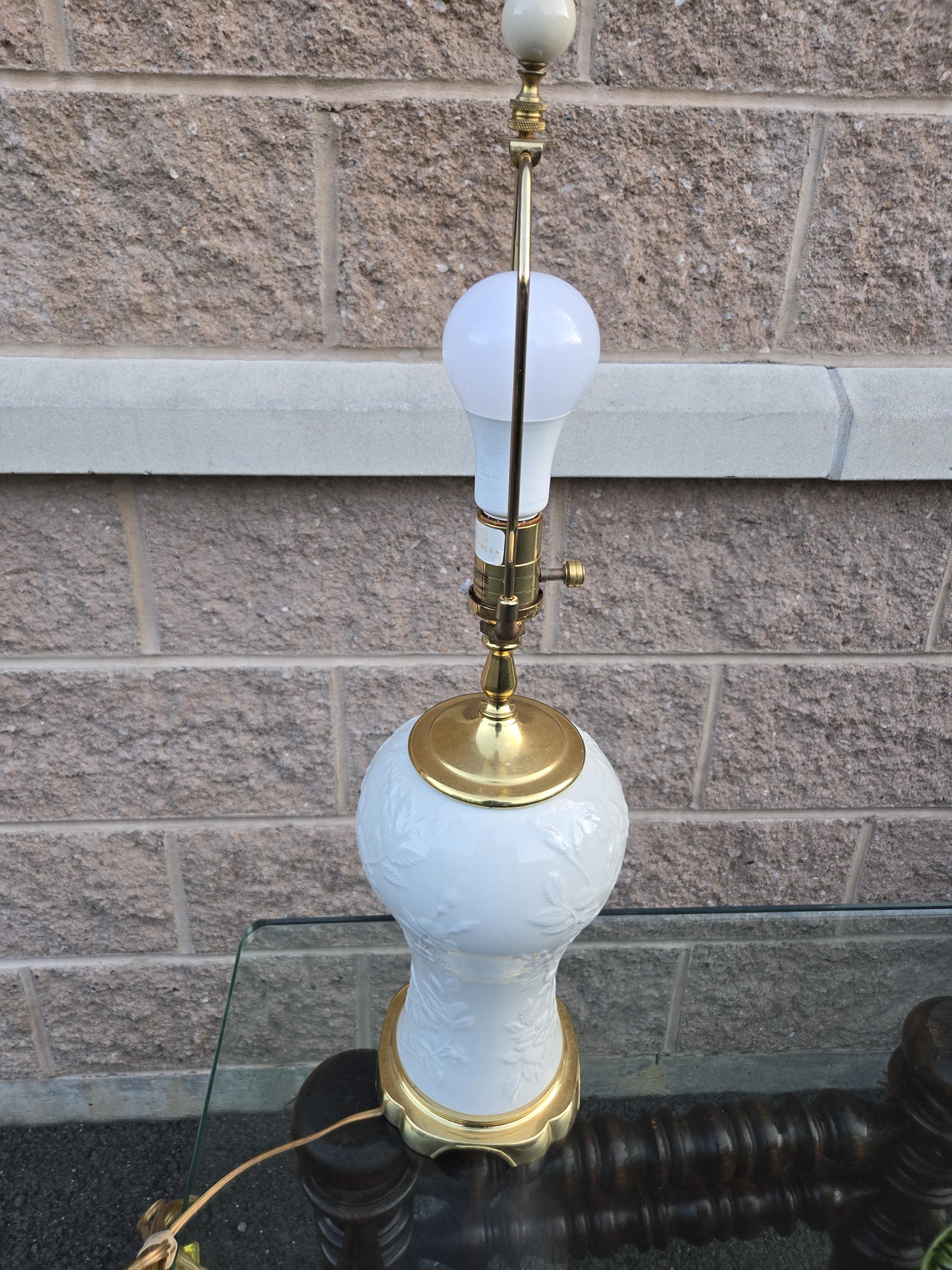 20th C Waterford Blanc De Chine Ginger Jar Lamp on Polished Brass